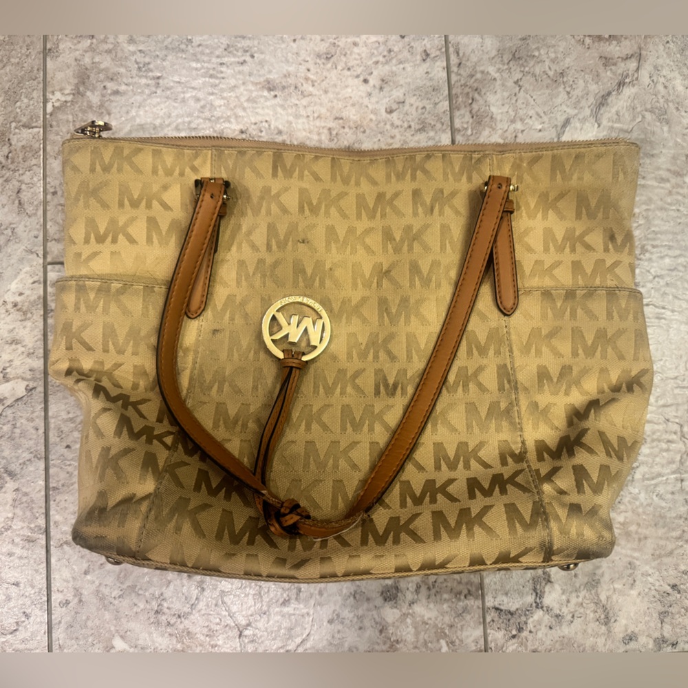 Michael Kors Tan and Brown Monogram Tote